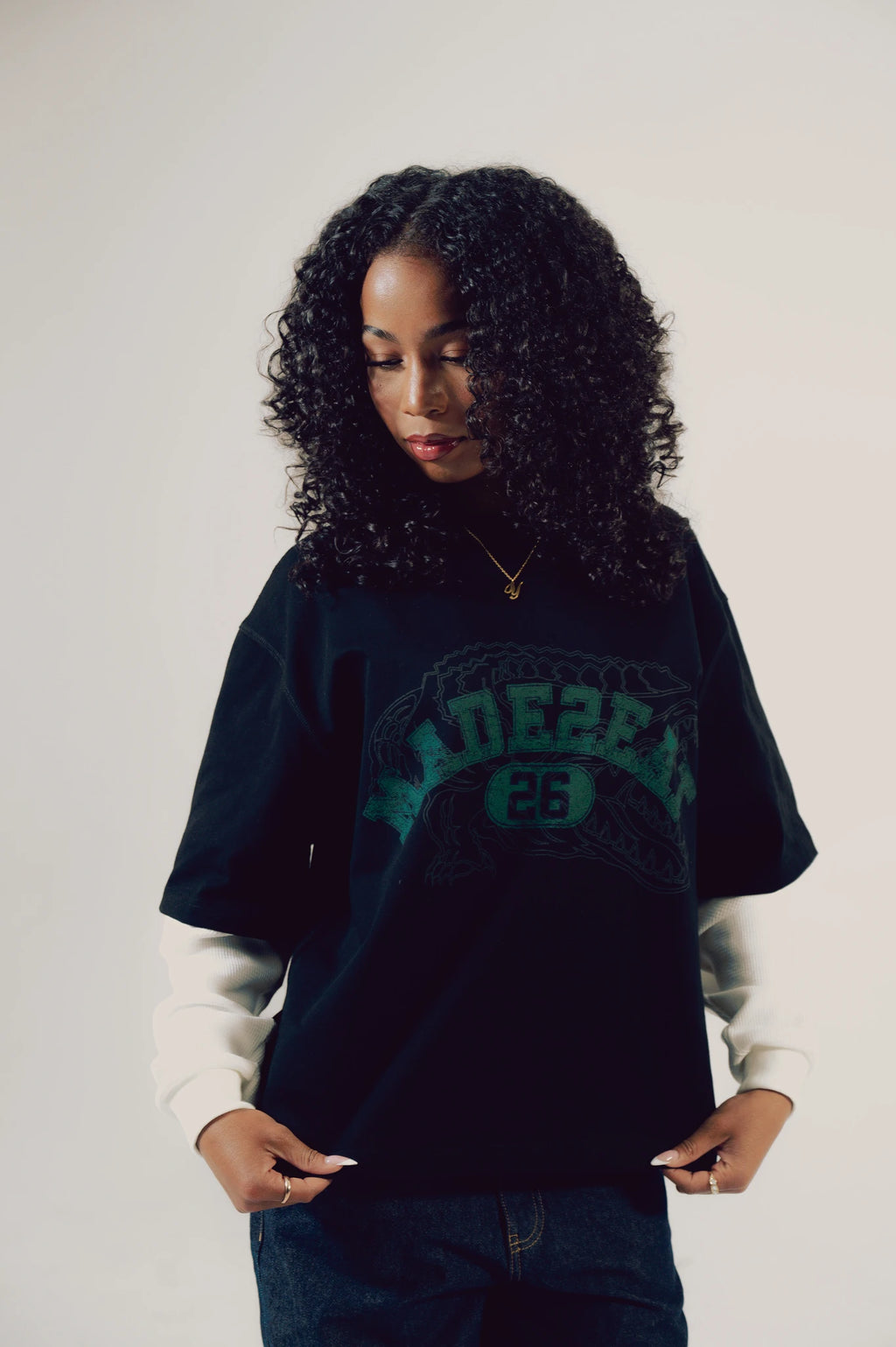 Waffle Knit Gator Tee - Black