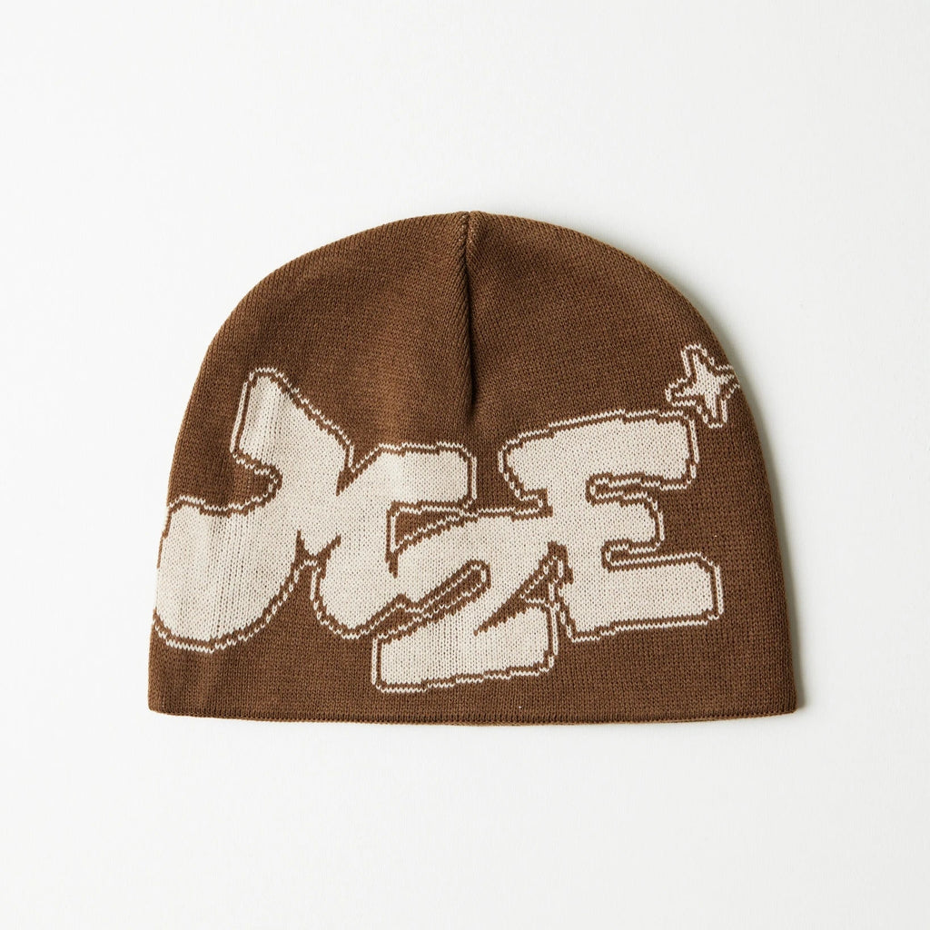brown beanie product photo on a white background