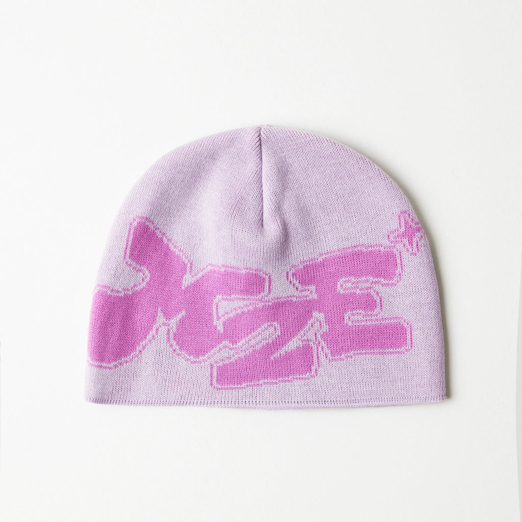 pink beanie product photo on a white background 